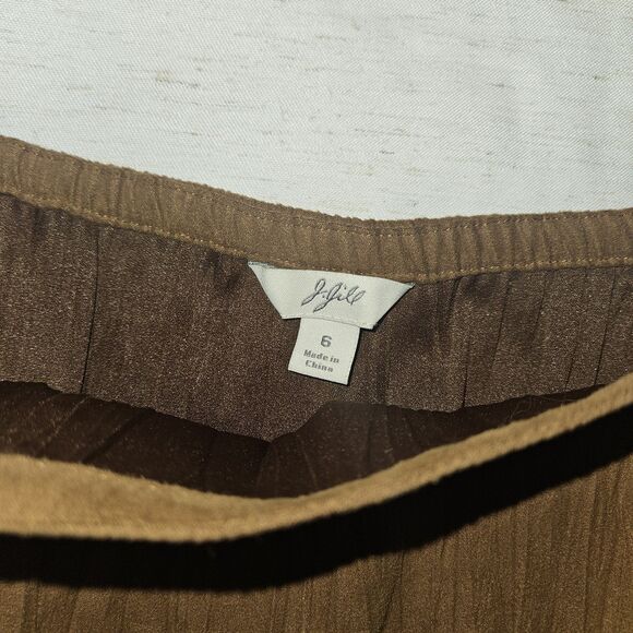 J Jill Satin Maxi Crinkle Skirt Brown Camel Size 6 Fairy Boho Western Peasant - Picture 5 of 10